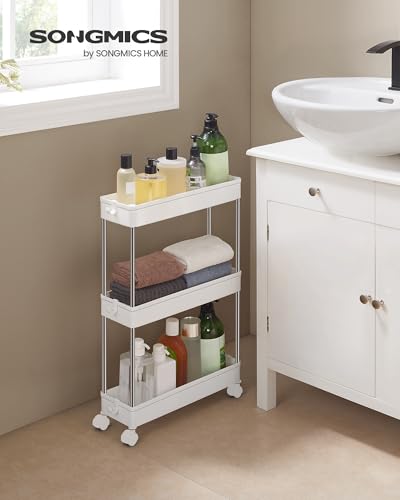 3-Tier Rolling Storage Cart with 6 Hooks, Steel Frame, Dove Gray Q571352