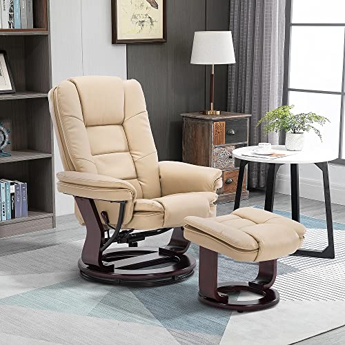 Beige Leather Swivel Recliner Chair with Ottoman J518