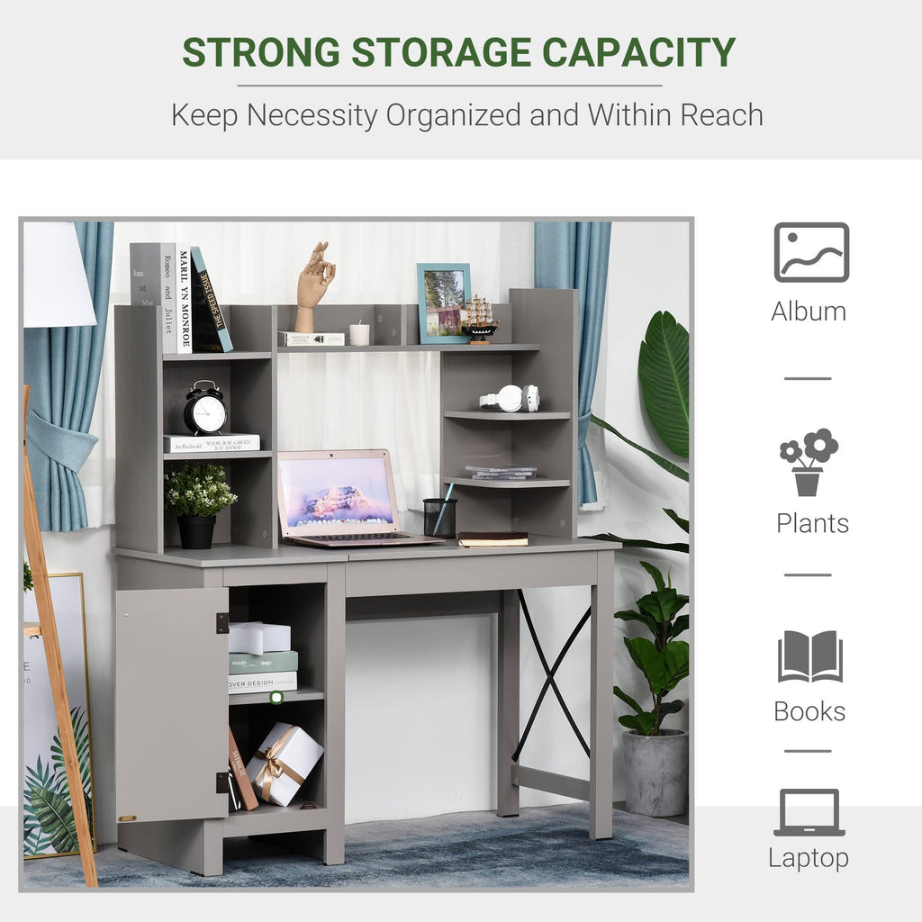 Grey Computer Desk with Hutch and Storage Cabinet W6447