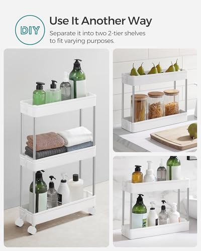 3-Tier Rolling Storage Cart with 6 Hooks, Steel Frame, Dove Gray Q571352