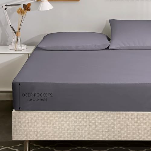 Queen Size 4 Piece Cooling Sheet Set with Deep Pocket Fitted Sheet, Dark Gray U67104
