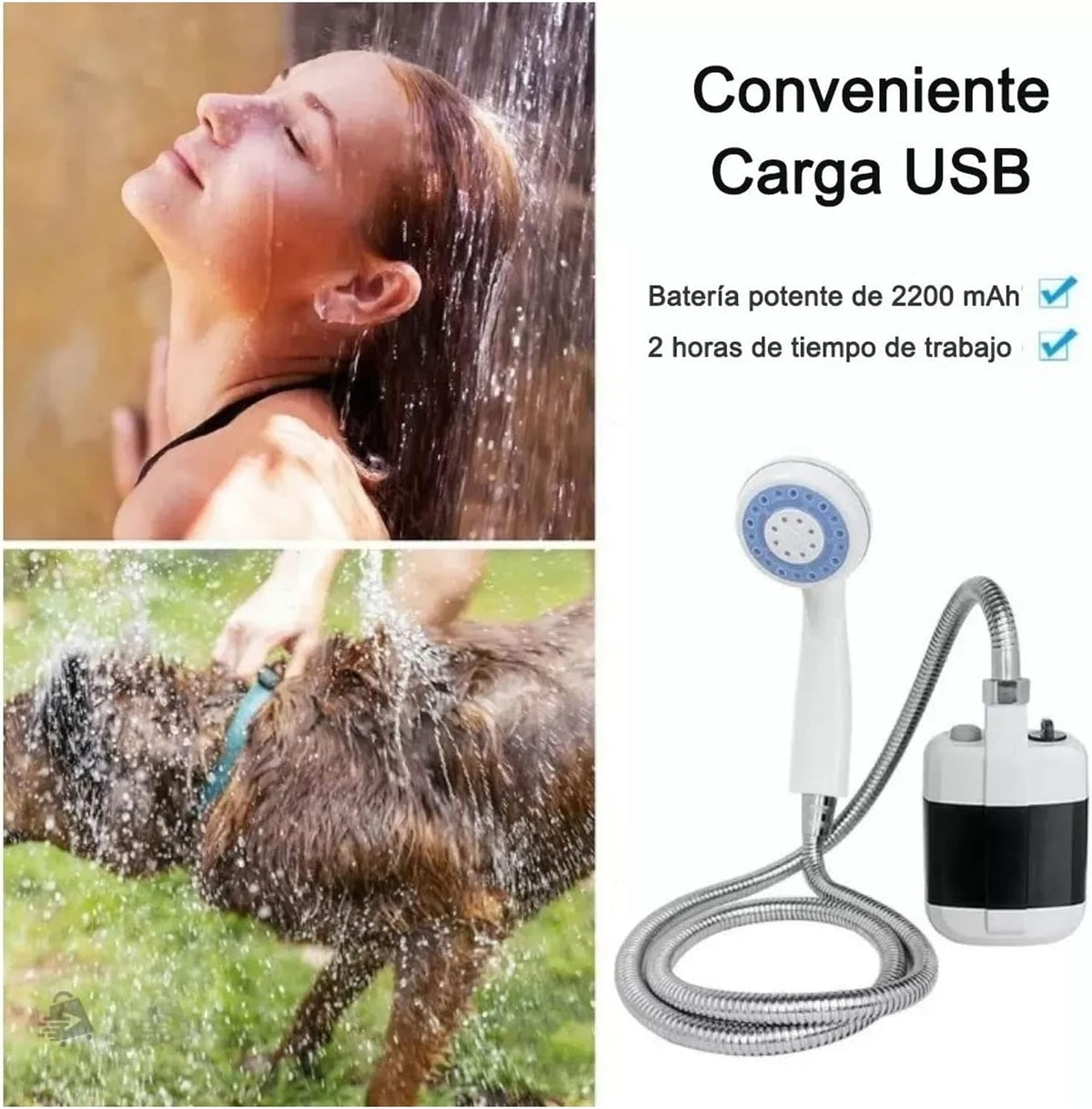 Portable Electric Shower with Battery Powered Pump Shower Head Nozzle T47364