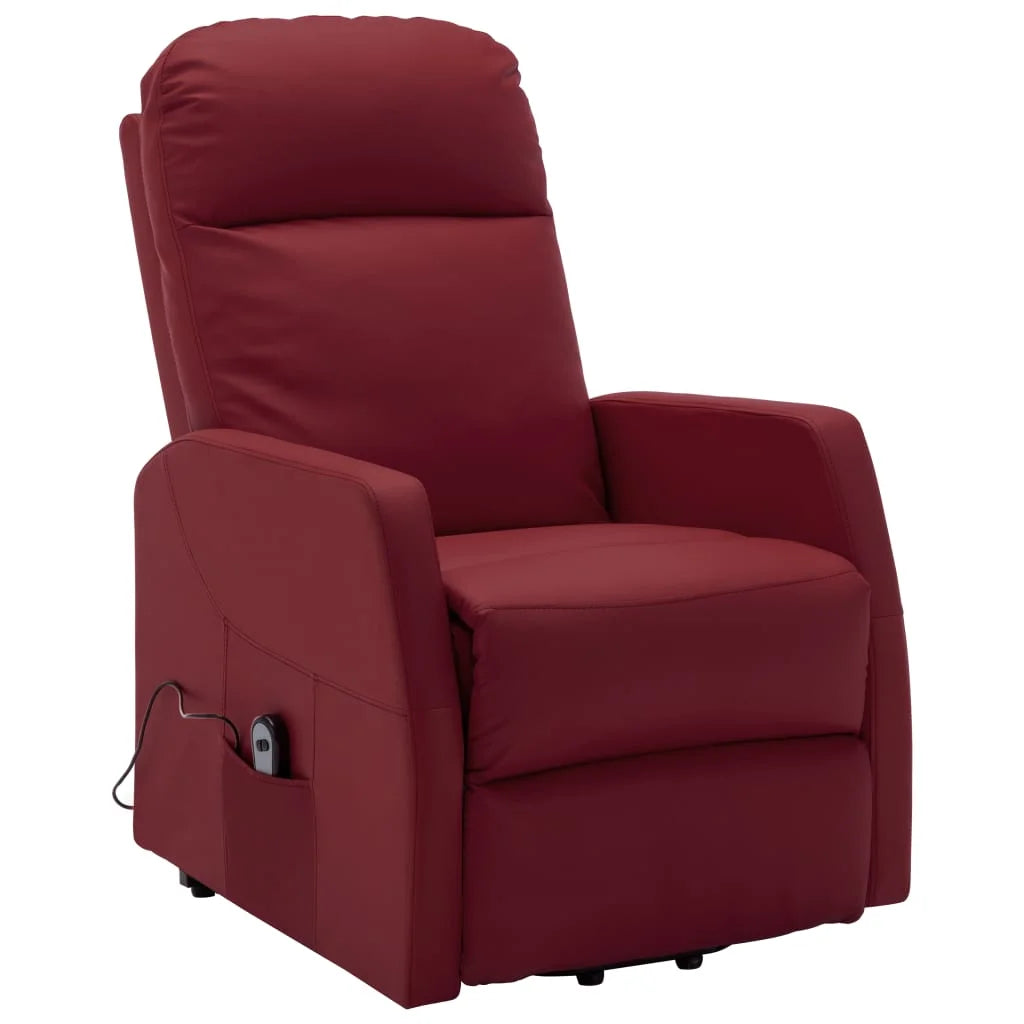Wine Red Faux Leather Power Lift Massage Recliner B119564