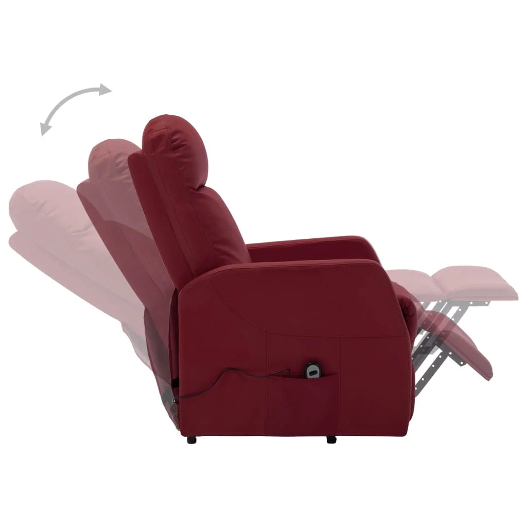 Wine Red Faux Leather Power Lift Massage Recliner B119564
