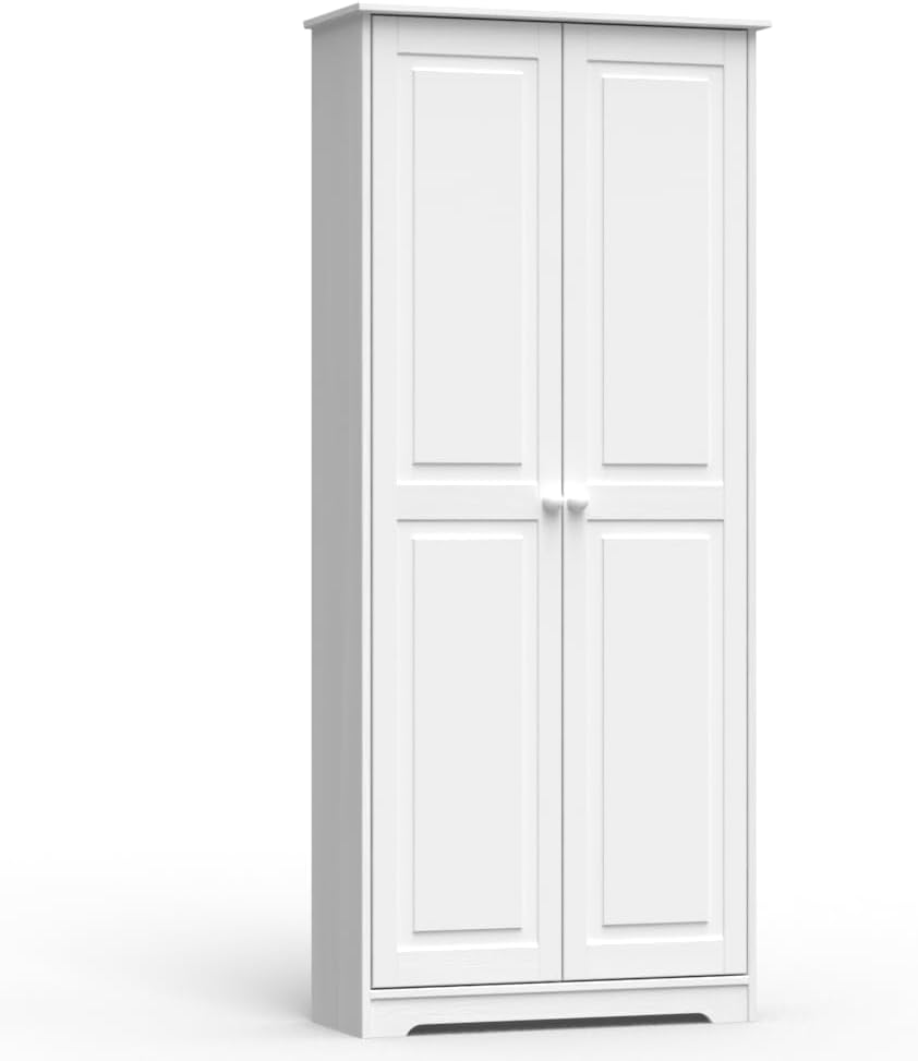 Solid Wood White Cabinet Pantry with 2 Doors and Adjustable Shelves N790306