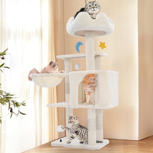 White 40'' Cat Tree Tower with Scratching Post P478313