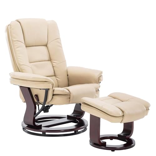 Beige Leather Swivel Recliner Chair with Ottoman J518