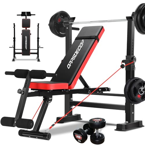6 in 1 600lbs Foldable Weight Bench Set with Squat Rack K2617