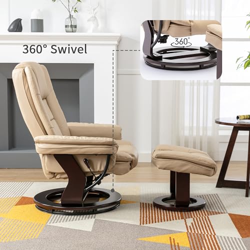 Beige Leather Swivel Recliner Chair with Ottoman J518