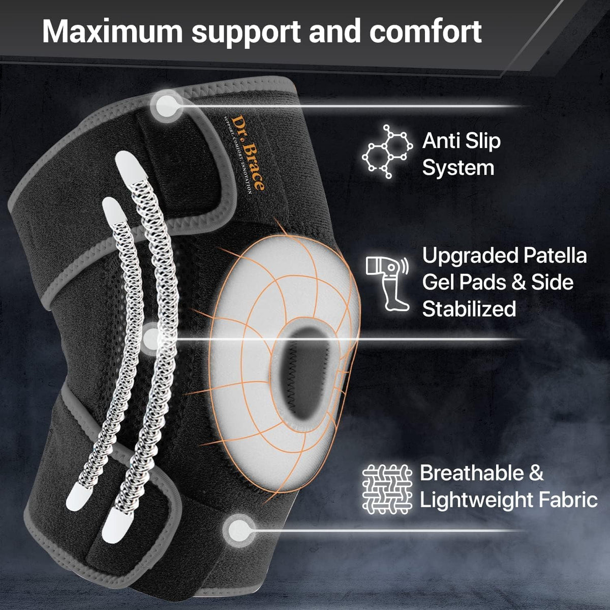 X-Large Mercury Knee Brace with Side Stabilizers & Patella Gel Pads R834