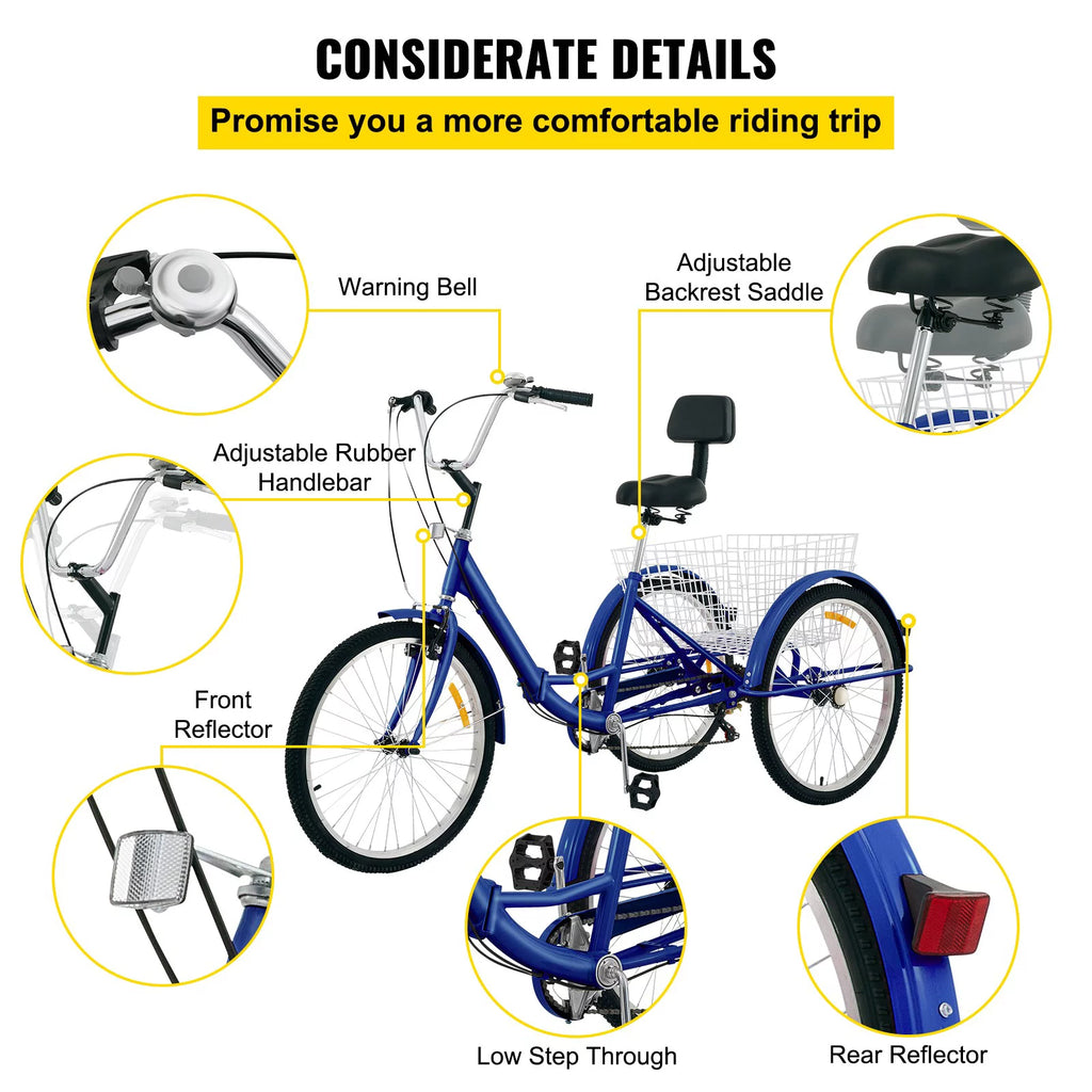 Foldable 24'' 7-Speed Adult Tricycle X441