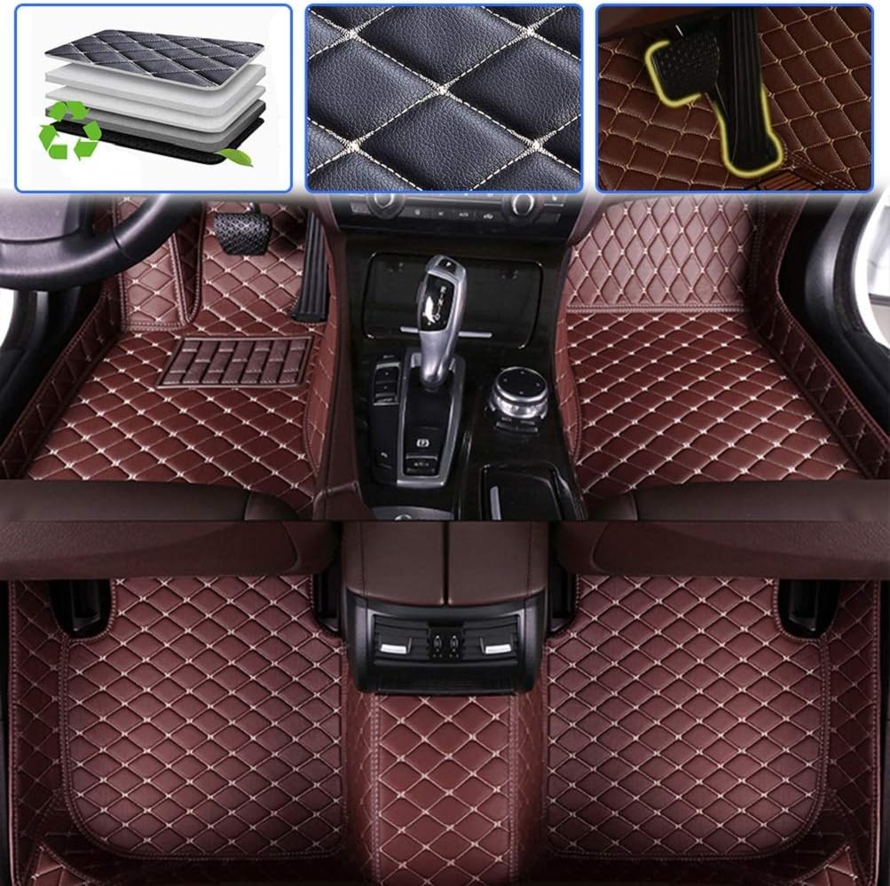 Beige Leather Waterproof Full Coverage Car Floor Mats V384