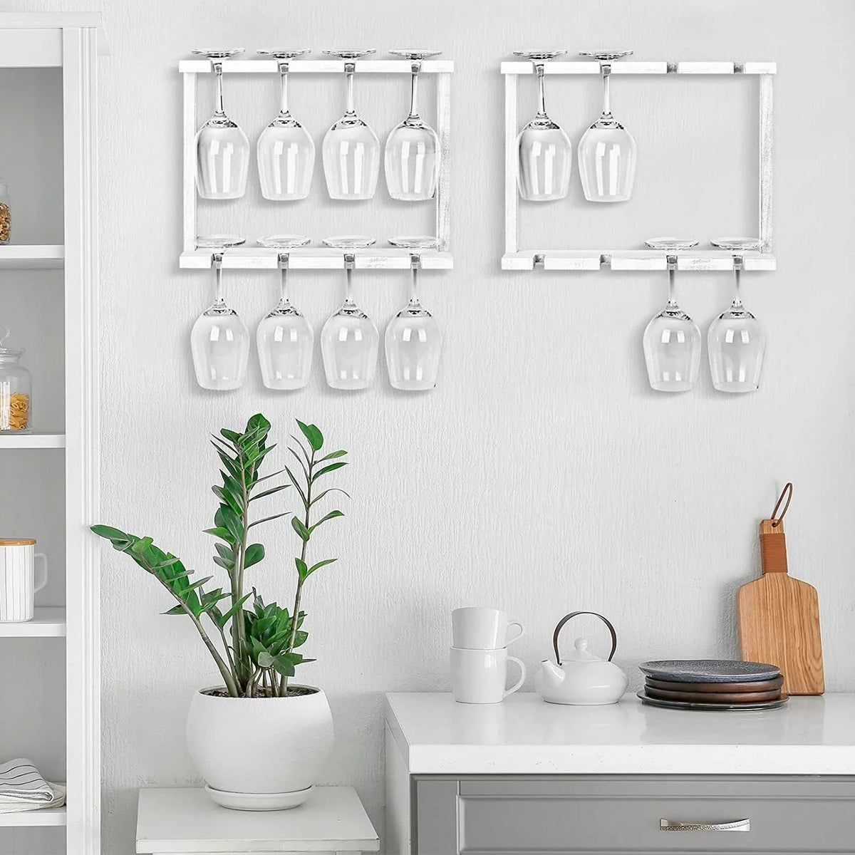 Set of 2 Wall Mounted Wood Wine Glass Rack L3442
