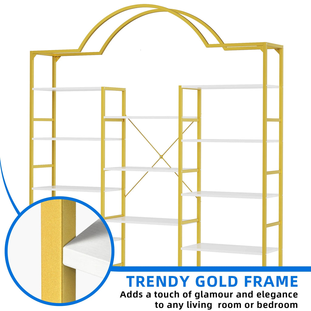 5-Tier Gold and White Bookshelf Y52665