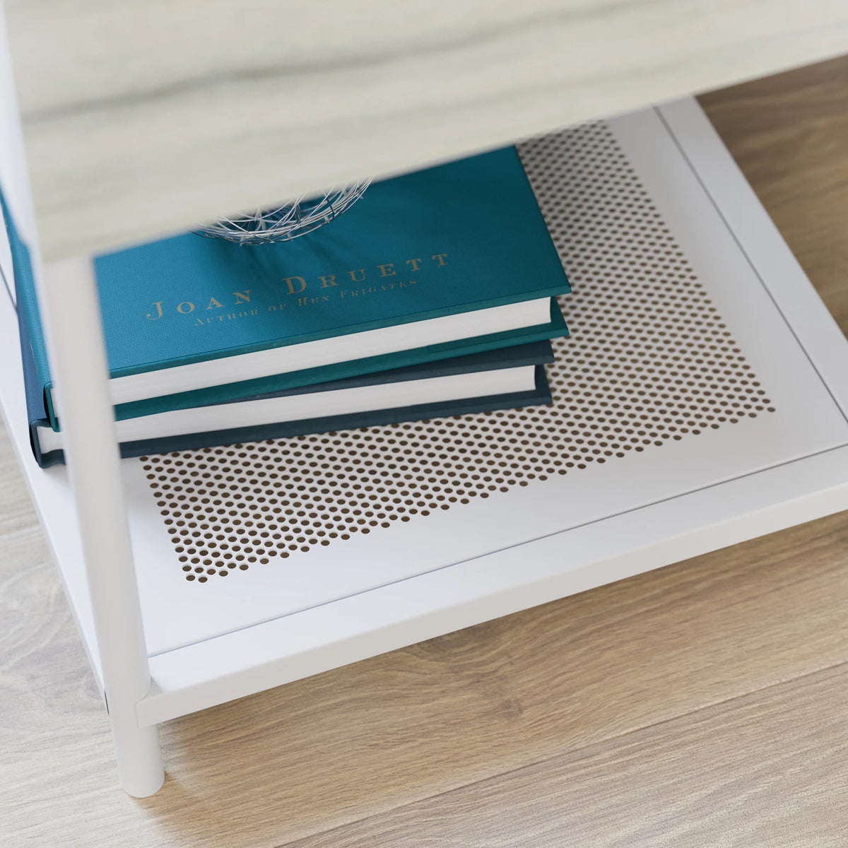 Side Table with Pull Out Tray and Drawer, White F2431