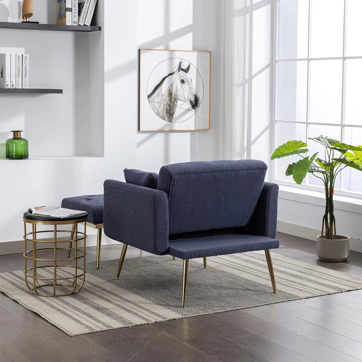 Blue Tufted Chaise Lounge Chair with Ottoman G366030