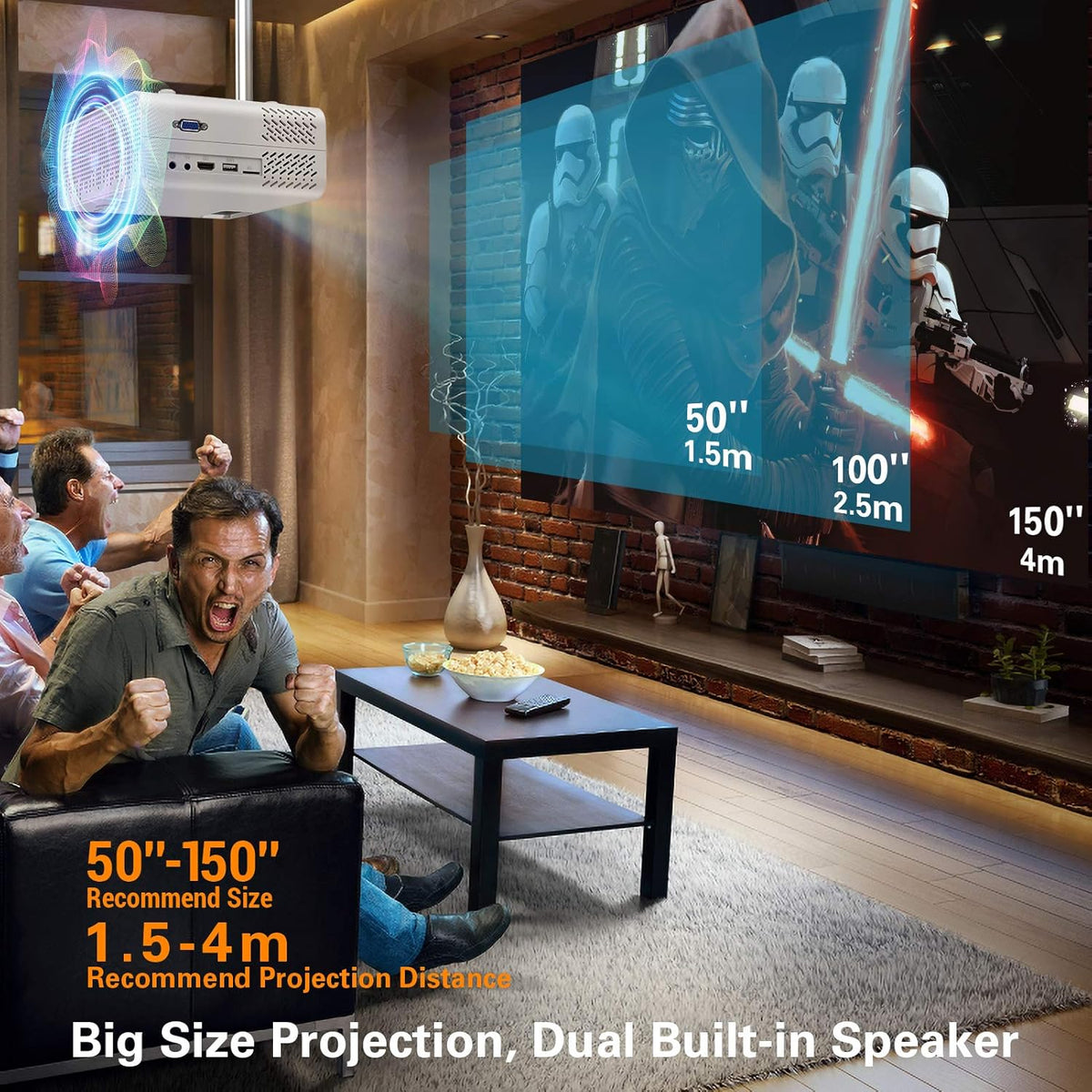 WiFi Mini Projector Portable, 1080P Supported, 6000L Brightness, 200" Display, Pack of 2 V96386
