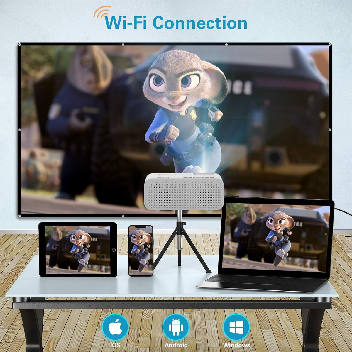 WiFi Mini Projector Portable, 1080P Supported, 6000L Brightness, 200" Display, Pack of 2 V96386