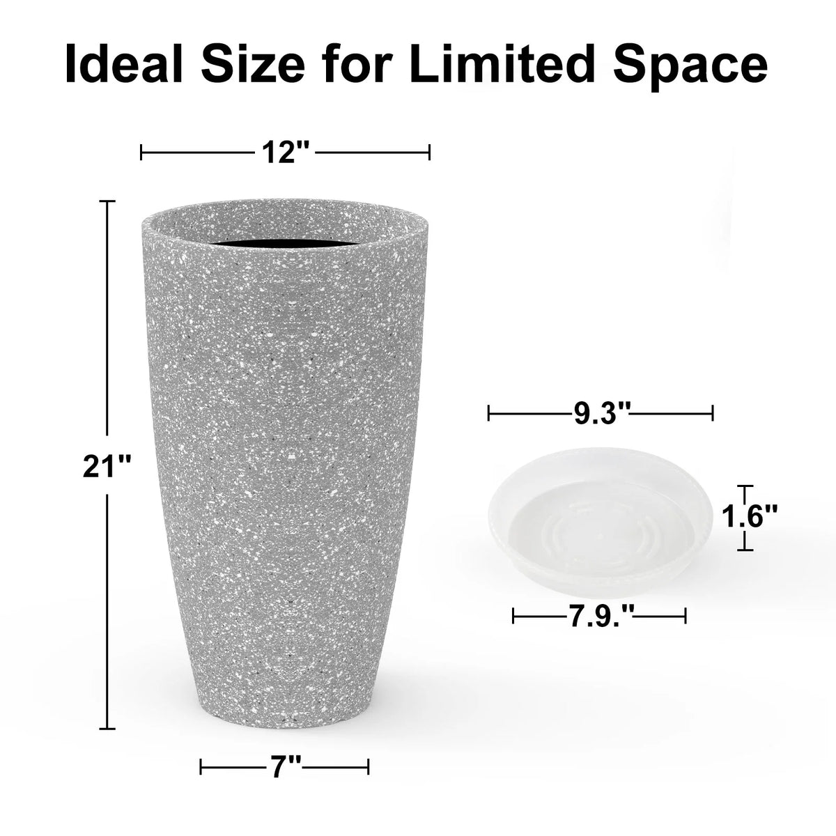 2 Pack 21in Tall Round Resin Planter, Gray W89386