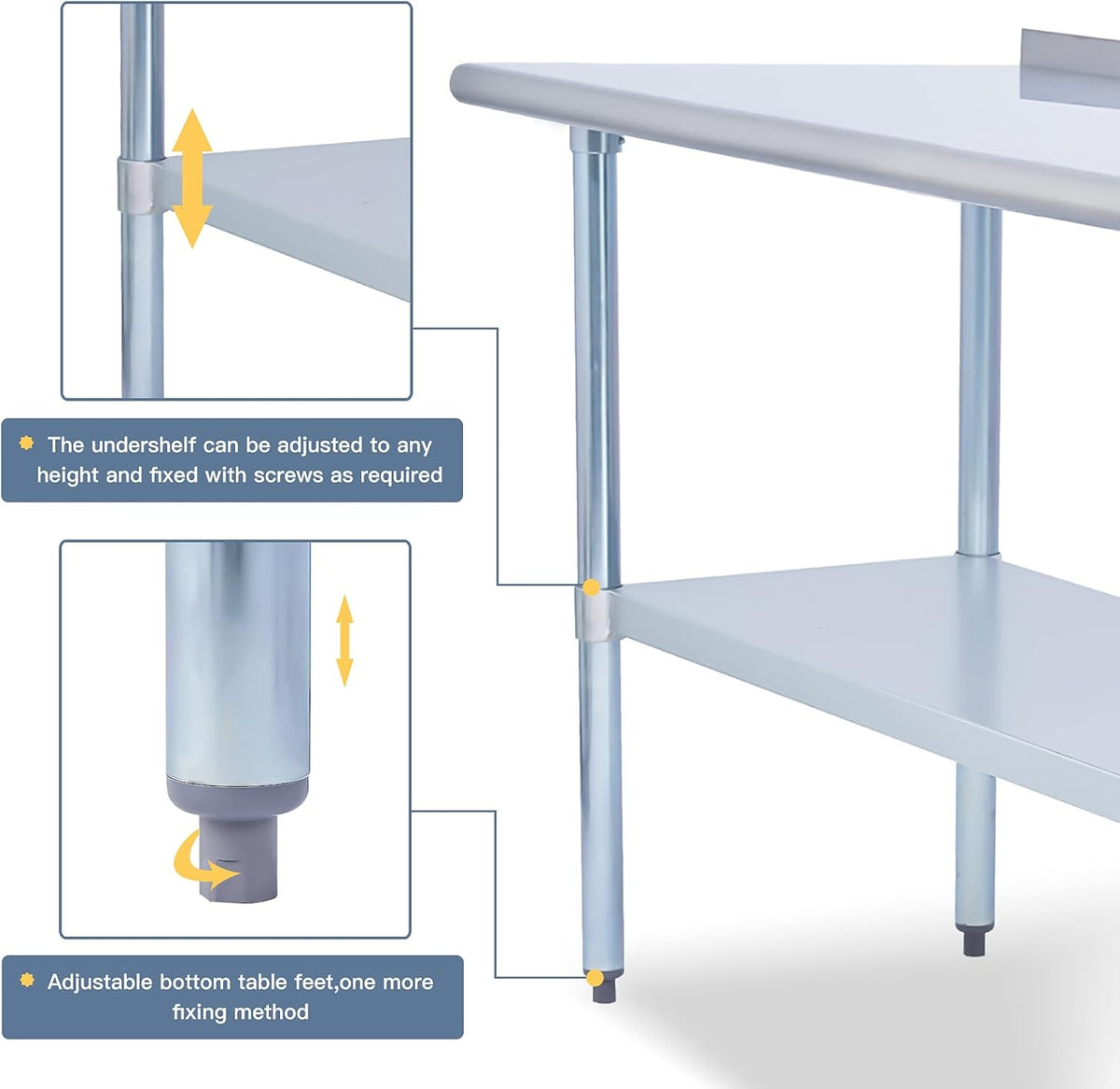 Stainless Steel 24 x 60 Inches Worktable with Backsplash and Adjustable Shelf J51792
