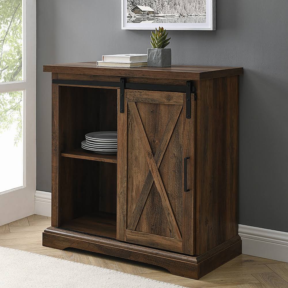 Rustic Oak Sliding Door Buffet Cabinet W7686