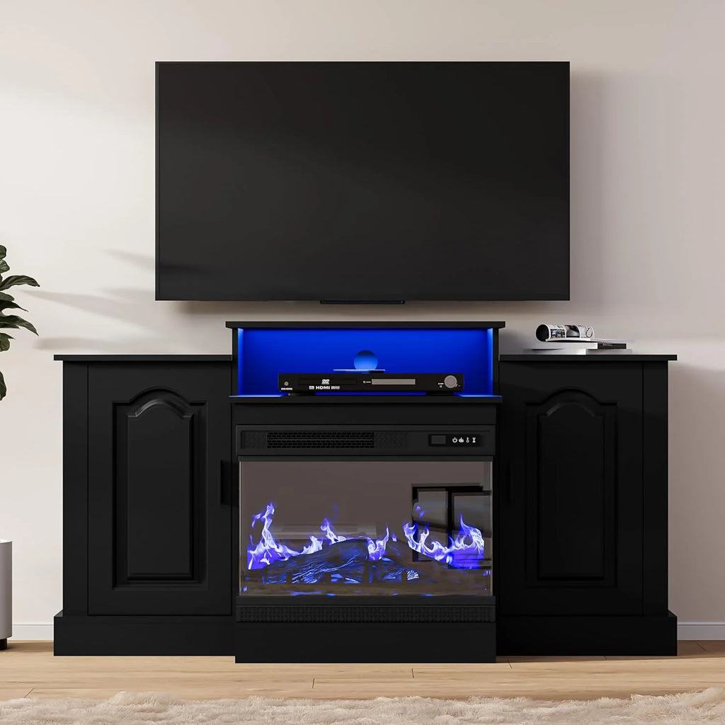 Black Electric Fireplace TV Stand with Storage R958