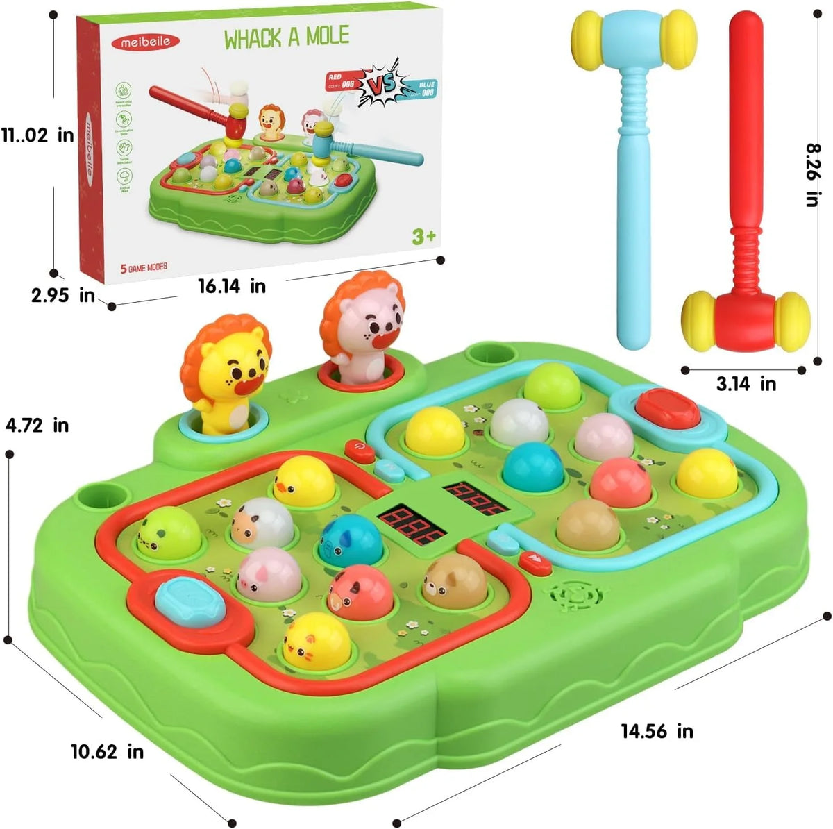 Green Whack A Mole Game with 2 Hammers N4849