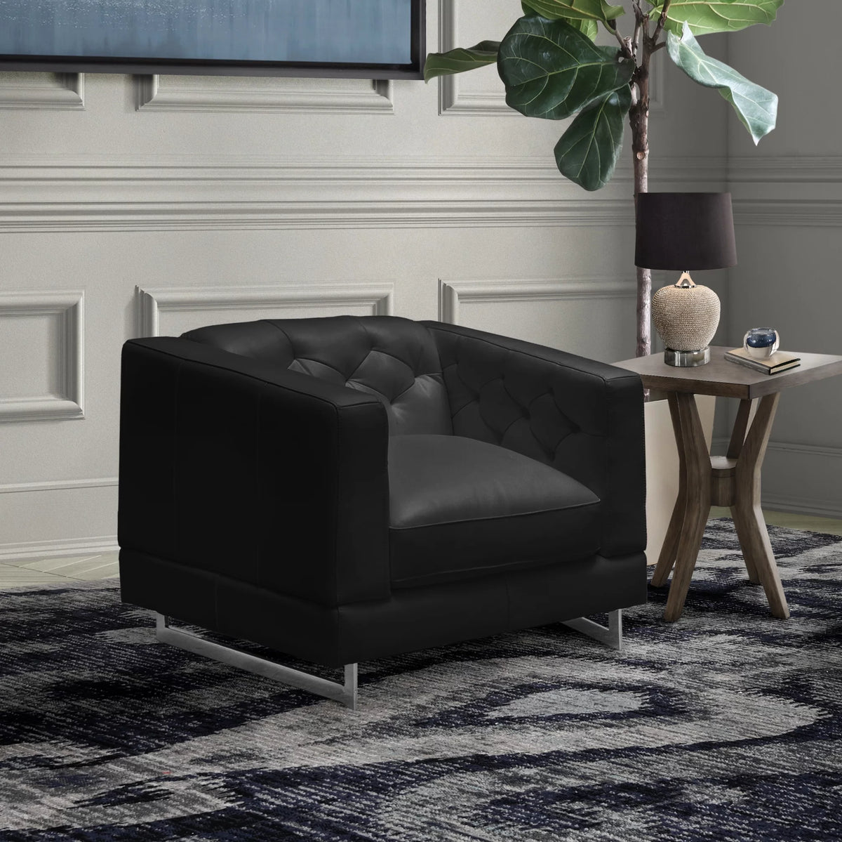 Black 3-pc Leather Sofa and Chairs Set M8991