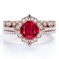 18k Rose Gold over Silver Simulated Ruby Trio Ring Set A32313