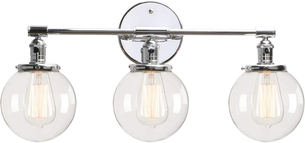 Black 3 Light Wall Sconce Light Fixture with Round Glass Canopy O7169
