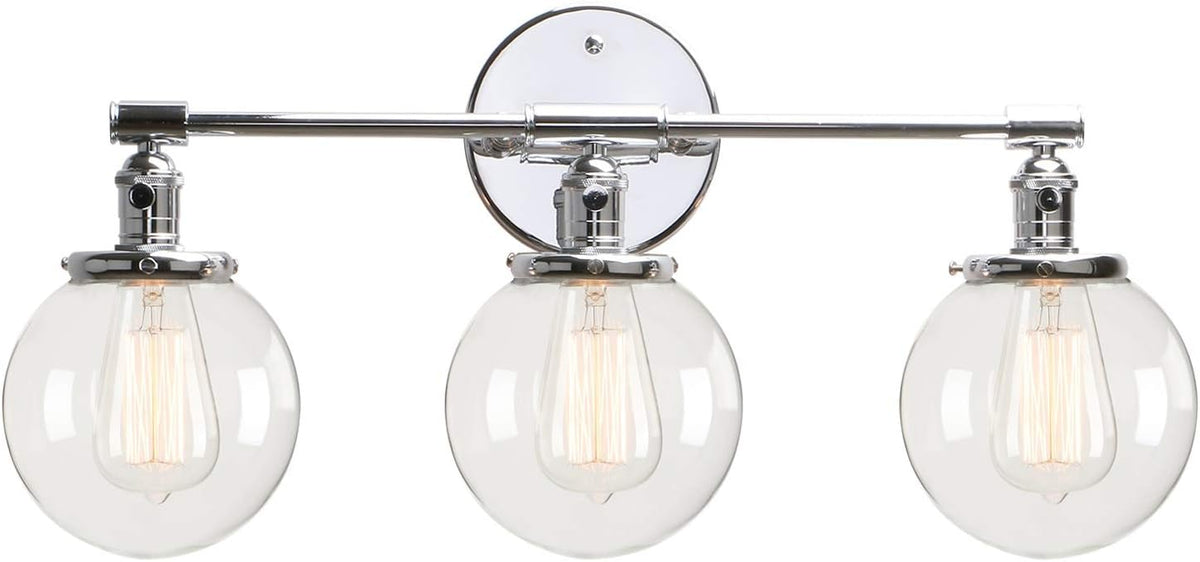 Black 3 Light Wall Sconce Light Fixture with Round Glass Canopy O7169
