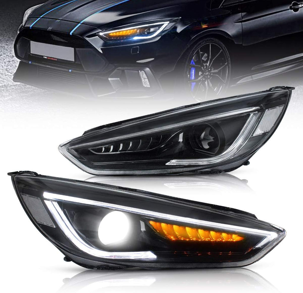 Projector LED Headlights for Focus 2015 2016 2017 2018 with Amber Sequential Dual Beam Lens D3252