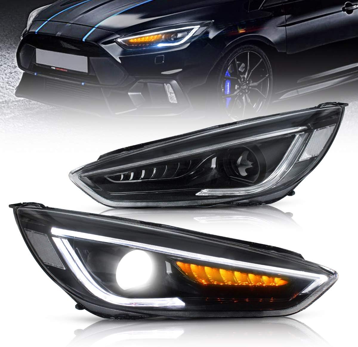 Projector LED Headlights for Focus 2015 2016 2017 2018 with Amber Sequential Dual Beam Lens D3252