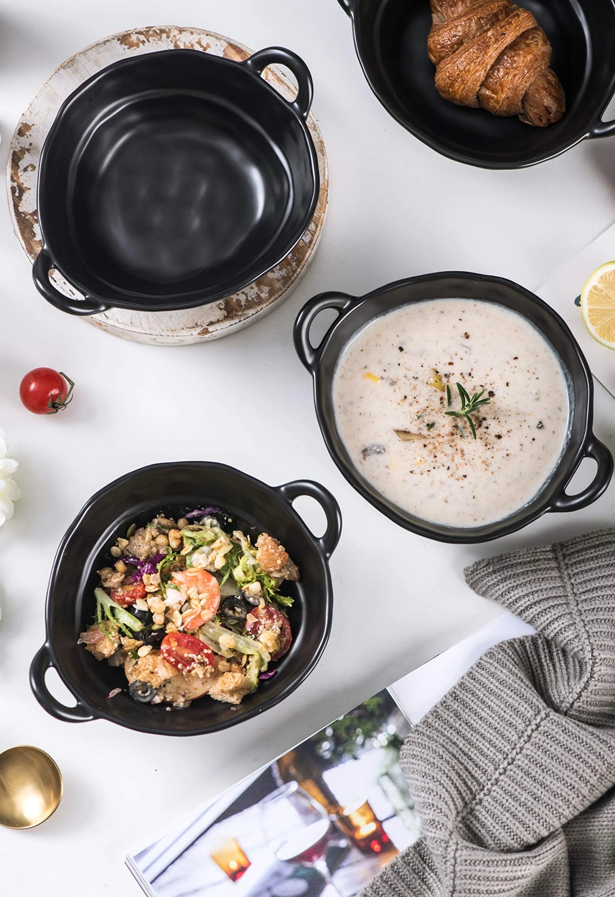 Black Ceramic Matte Glazed Bowls Set of 4 U802950