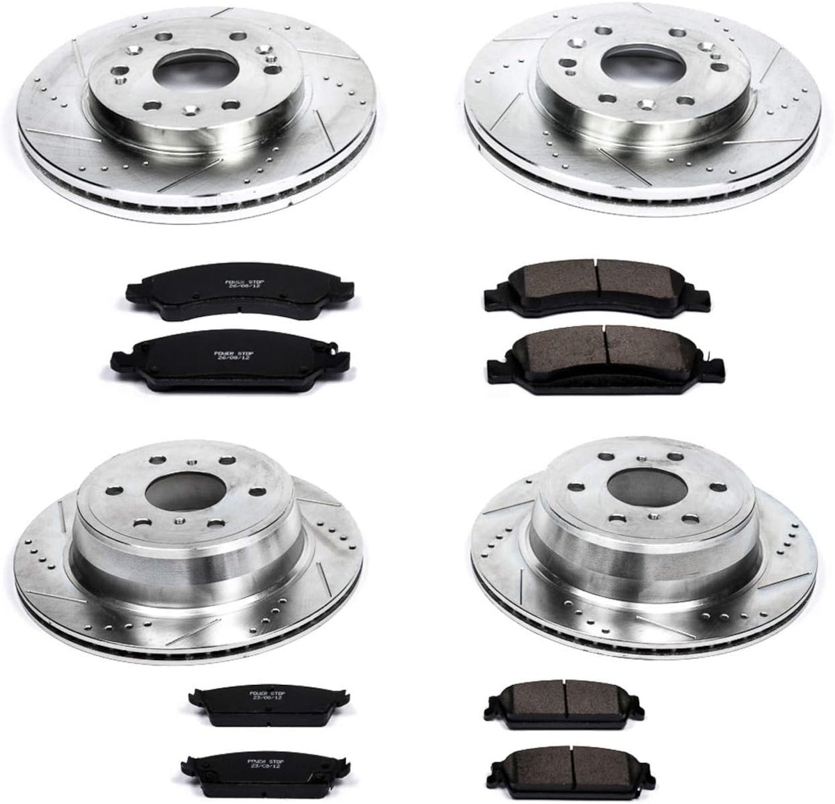 Front and Rear Carbon Fiber Brake Pads with Drilled & Slotted Brake Rotors Kit B9119