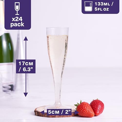 48 Glitter Gold Champagne Flutes 5oz Clear Plastic P35199