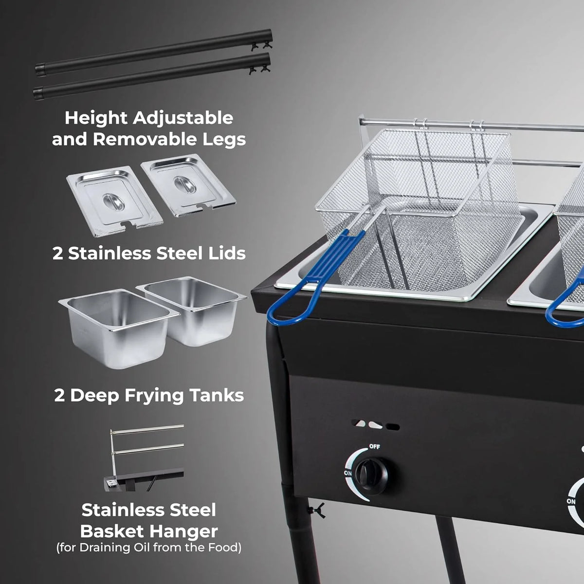 Black Propane Deep Fryer with 2 Stainless Steel Basket V42444