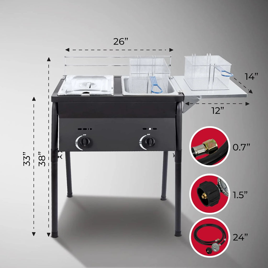 Black Propane Deep Fryer with 2 Stainless Steel Basket V42444