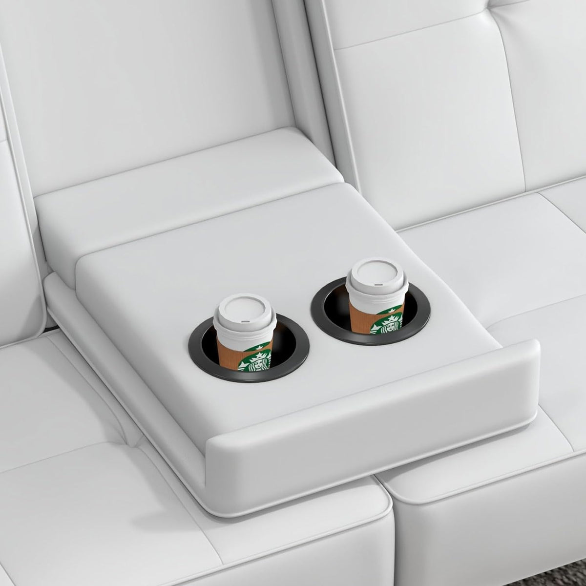 White Faux Leather Convertible Sofa Bed with 2 Cup Holders F496998