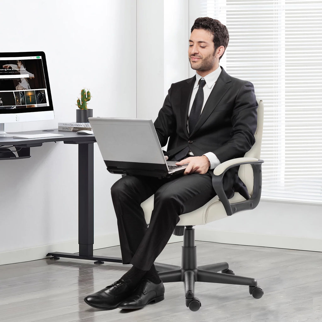 White PU Leather Adjustable Swivel Office Chair L1204