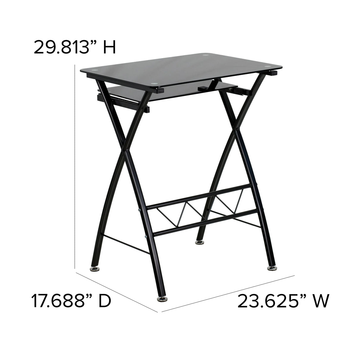 Black Tempered Glass Computer Desk with Keyboard Tray Y4678