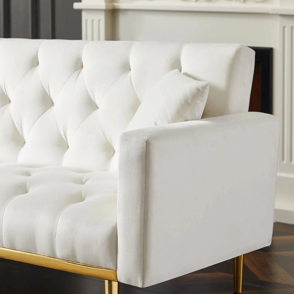 Cream White Convertible Folding Futon Sofa Bed F50678