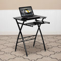 Black Tempered Glass Computer Desk with Keyboard Tray Y4678