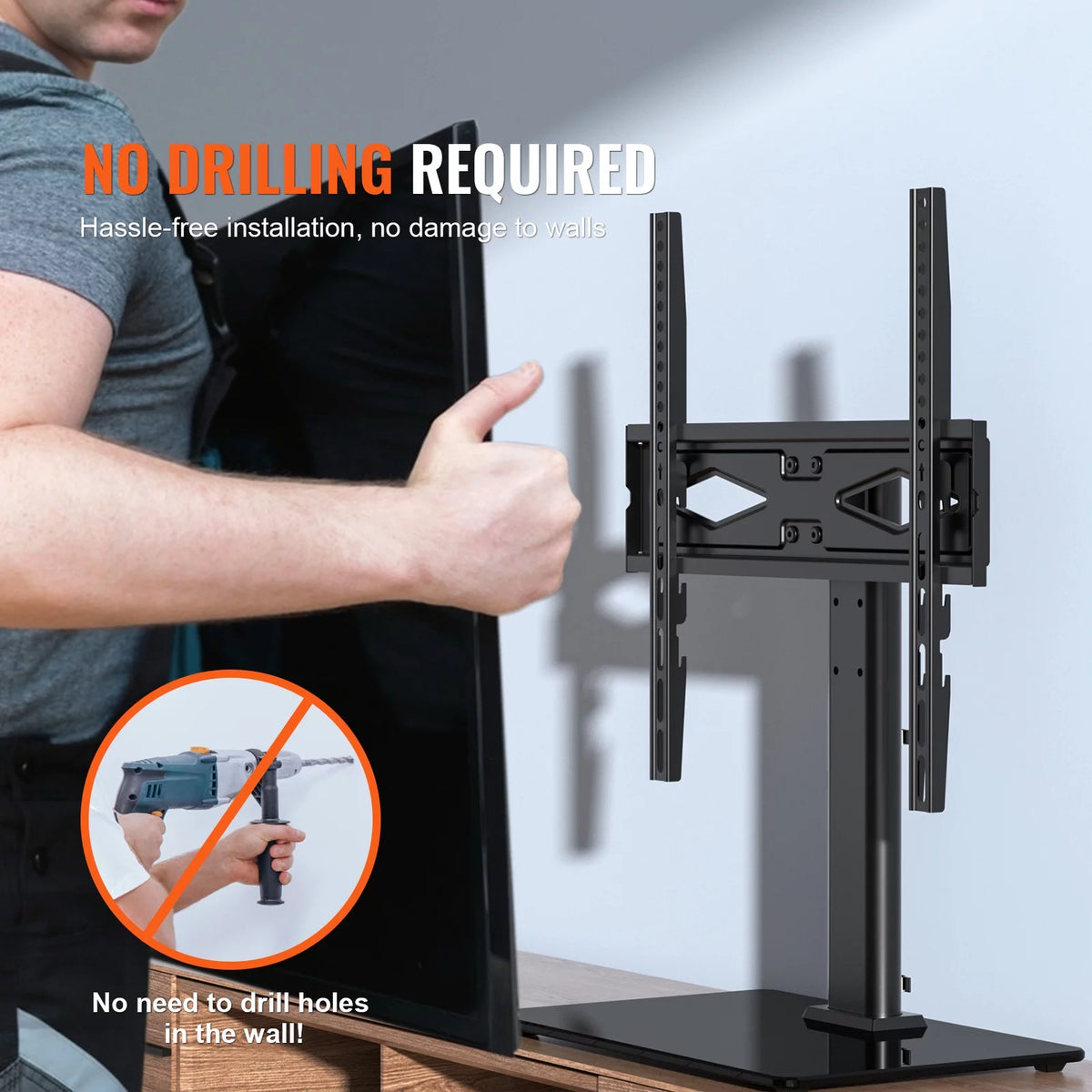 Universal Swivel TV Stand for 32"-55" TVs Adjustable Height Glass A67453