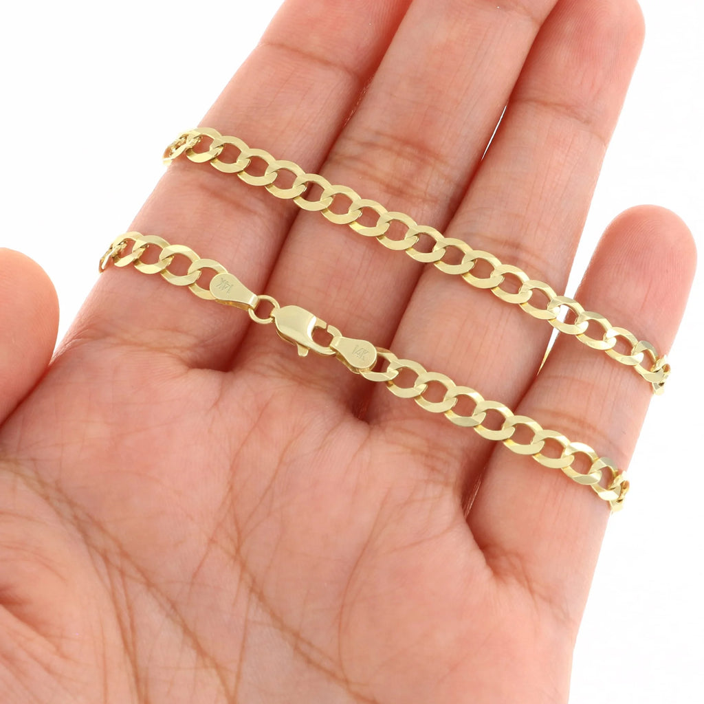 14k Yellow Gold 5mm Solid Cuban Curb Link Chain Bracelet D423
