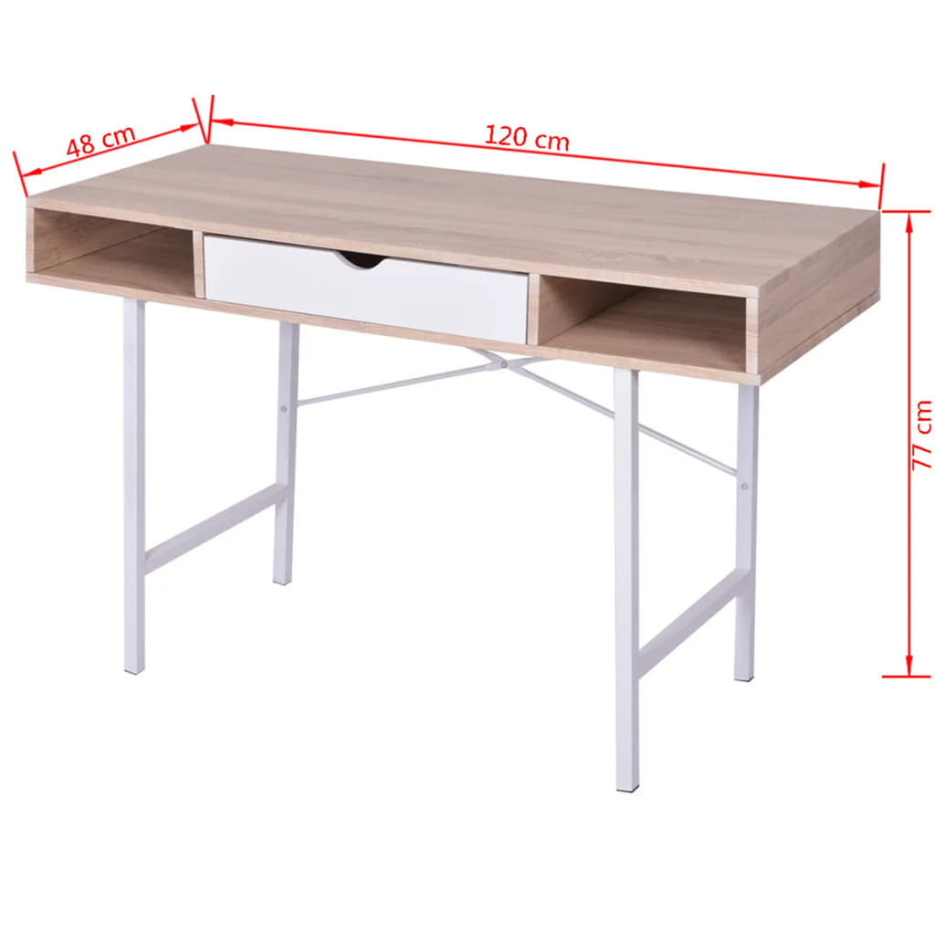 Oak and White Desk with 1 Drawer J29296
