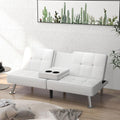 White Faux Leather Convertible Sofa Bed with 2 Cup Holders F496998