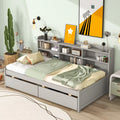 Twin Size Platform Bed with Bookcases and Drawers Gray E3488