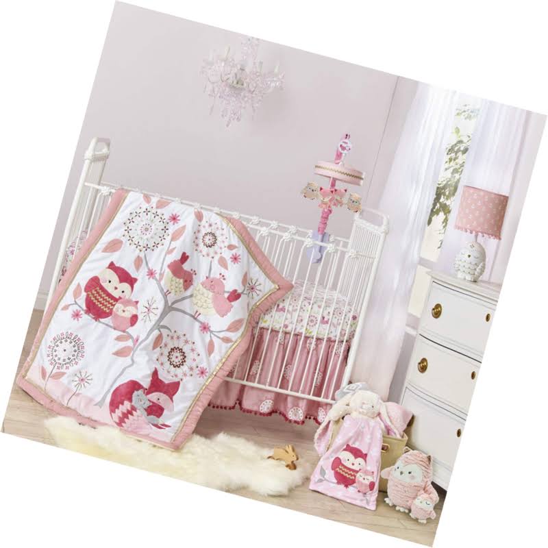 Pink/White 3 Piece Crib Bedding Set O543088