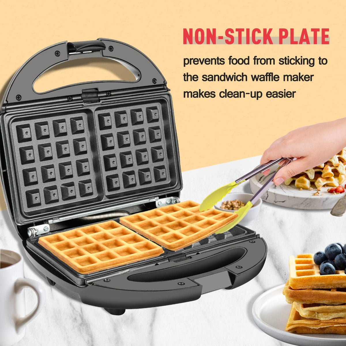 Black 3-in-1 Sandwich Maker and Waffle Iron with Non-stick Plate A9676